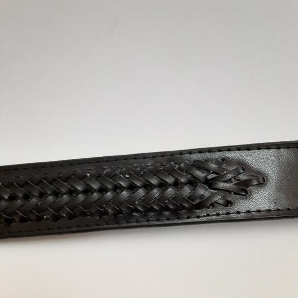 Vintage 90s Black Braided Leather Belt Solid Brass Buckle Women 38 Woven Western main image 5